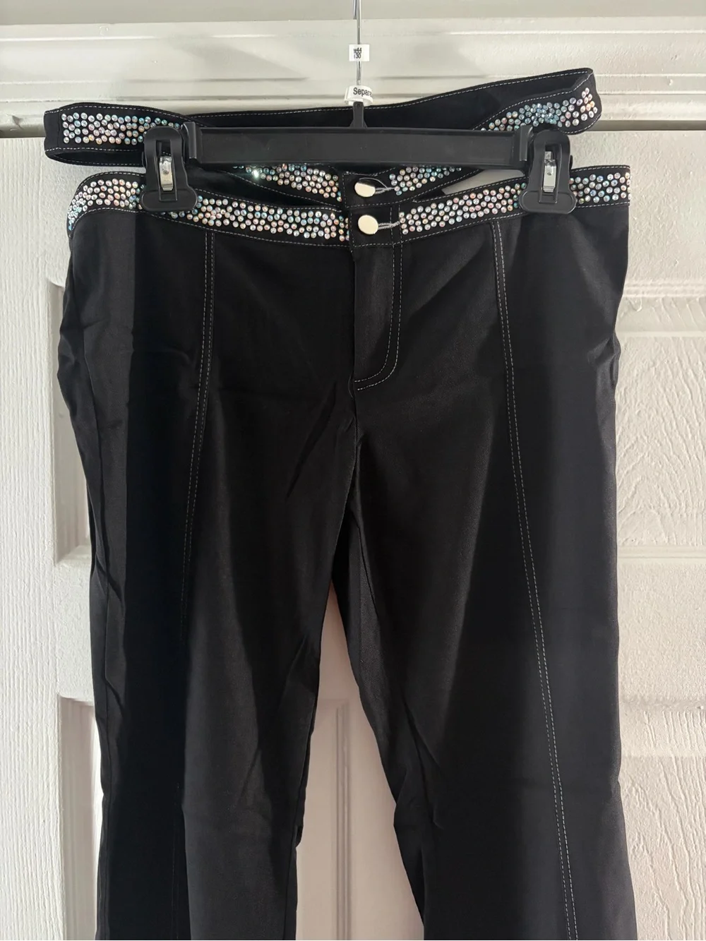 SHEIN Denim Flared Pants With Rhinestone Cut Out Waistband